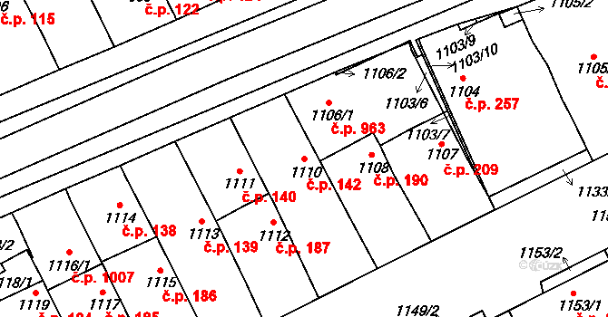Lužice 142 na parcele st. 1110 v KÚ Lužice u Hodonína, Katastrální mapa