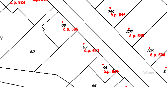 Šardice 611 na parcele st. 67 v KÚ Šardice, Katastrální mapa