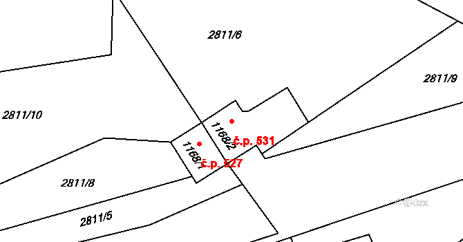Morávka 531 na parcele st. 1168/2 v KÚ Morávka, Katastrální mapa