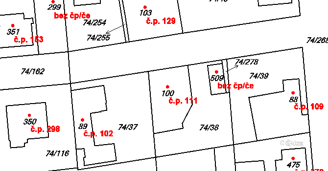 Hovorčovice 111 na parcele st. 100 v KÚ Hovorčovice, Katastrální mapa