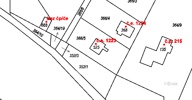 Ládví 1223, Kamenice na parcele st. 525 v KÚ Ládví, Katastrální mapa