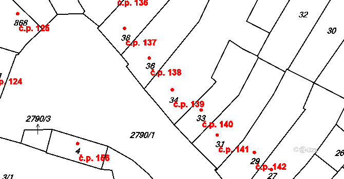 Dačice I 139, Dačice na parcele st. 34 v KÚ Dačice, Katastrální mapa