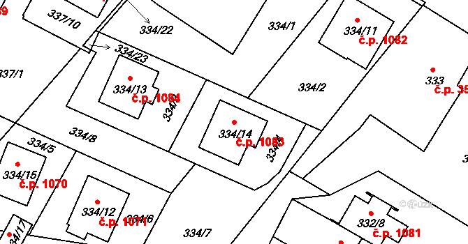 Třeboň II 1083, Třeboň na parcele st. 334/14 v KÚ Třeboň, Katastrální mapa