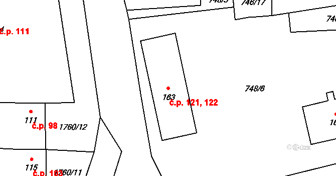 Hořovičky 121,122 na parcele st. 163 v KÚ Hořovičky, Katastrální mapa