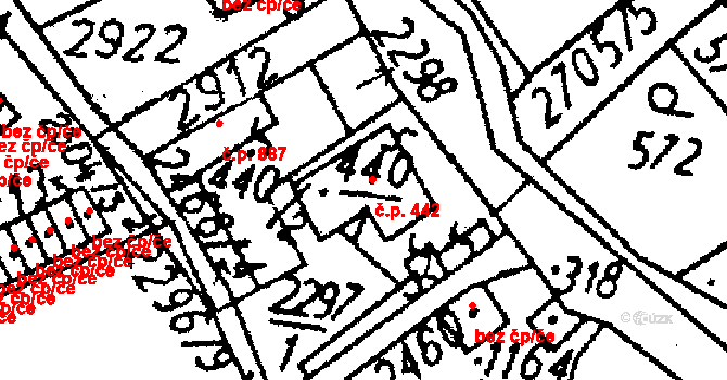 Kamenický Šenov 442 na parcele st. 440/1 v KÚ Kamenický Šenov, Katastrální mapa