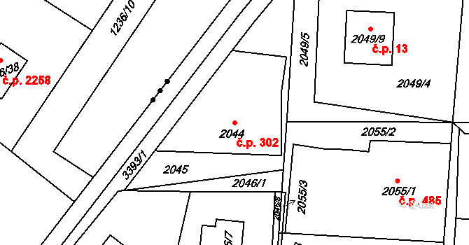 Poruba 302, Orlová na parcele st. 2044 v KÚ Poruba u Orlové, Katastrální mapa