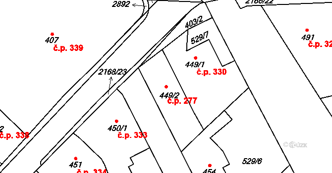 Sobotka 277 na parcele st. 449/2 v KÚ Sobotka, Katastrální mapa