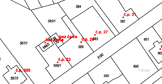Strkov 25, Planá nad Lužnicí na parcele st. 586 v KÚ Planá nad Lužnicí, Katastrální mapa
