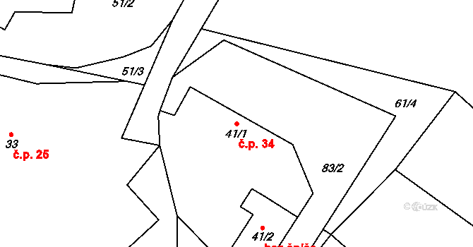 Vřesník 34 na parcele st. 41/1 v KÚ Vřesník u Tetína, Katastrální mapa