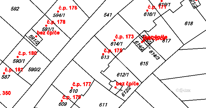 Chlumec 175 na parcele st. 613 v KÚ Chlumec u Chabařovic, Katastrální mapa