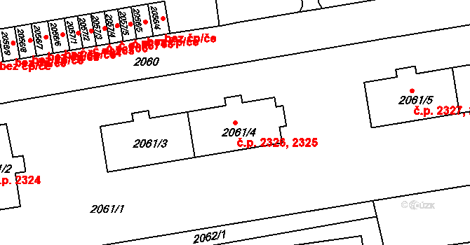 Ústí nad Labem-centrum 2325,2326, Ústí nad Labem na parcele st. 2061/4 v KÚ Ústí nad Labem, Katastrální mapa