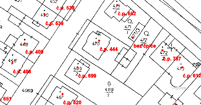 Poděbrady II 444, Poděbrady na parcele st. 470 v KÚ Poděbrady, Katastrální mapa