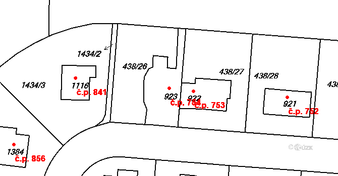 Strakonice I 754, Strakonice na parcele st. 923 v KÚ Strakonice, Katastrální mapa
