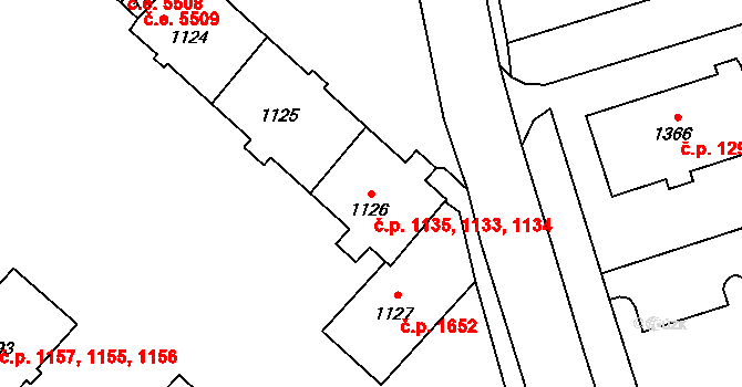Kadaň 1133,1134,1135 na parcele st. 1126 v KÚ Kadaň, Katastrální mapa
