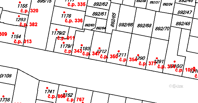 Horka-Domky 350, Třebíč na parcele st. 1212 v KÚ Třebíč, Katastrální mapa