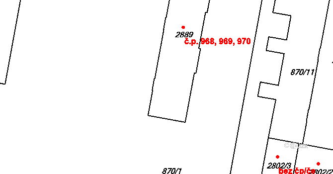 Horka-Domky 968,969,970, Třebíč na parcele st. 2889 v KÚ Třebíč, Katastrální mapa