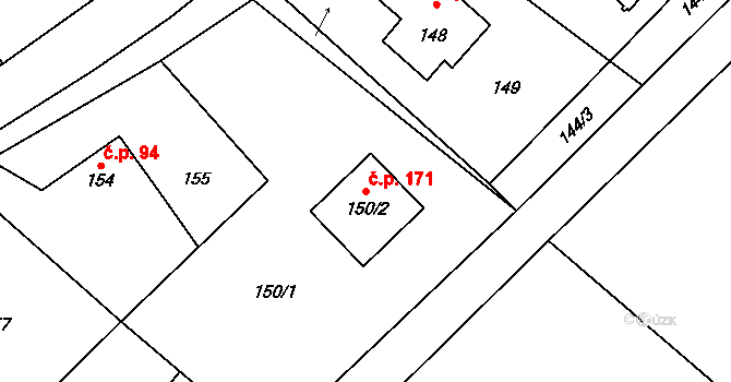 Vrbice 171, Bohumín na parcele st. 150/2 v KÚ Vrbice nad Odrou, Katastrální mapa