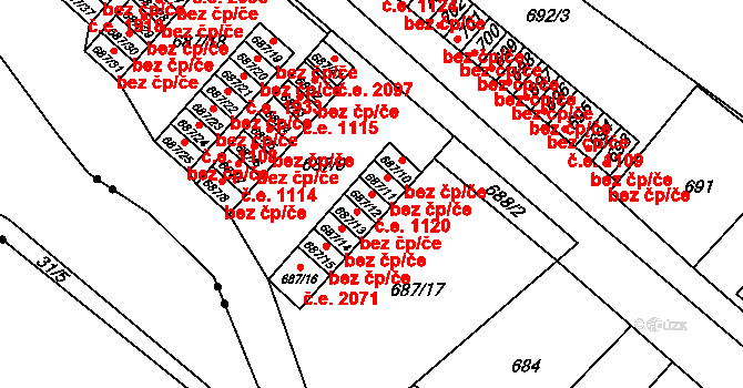 Lesná 1120, Brno na parcele st. 687/12 v KÚ Lesná, Katastrální mapa
