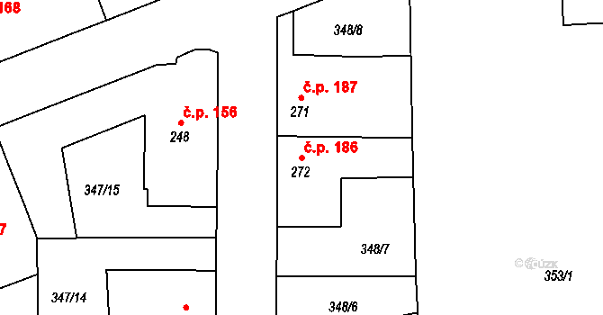 Jimlín 186 na parcele st. 272 v KÚ Jimlín, Katastrální mapa