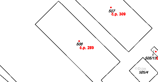 Pozorka 289, Dubí na parcele st. 506 v KÚ Dubí-Pozorka, Katastrální mapa