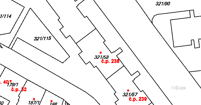 Prosetice 238, Teplice na parcele st. 321/58 v KÚ Prosetice, Katastrální mapa