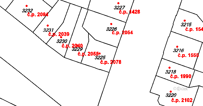 Teplice 2078 na parcele st. 3225 v KÚ Teplice, Katastrální mapa