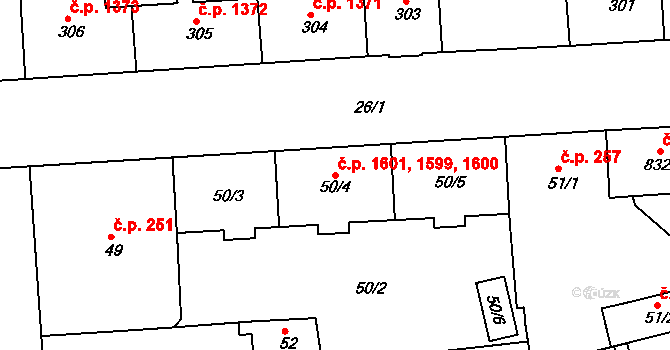 Sokolov 1599,1600,1601 na parcele st. 50/4 v KÚ Sokolov, Katastrální mapa