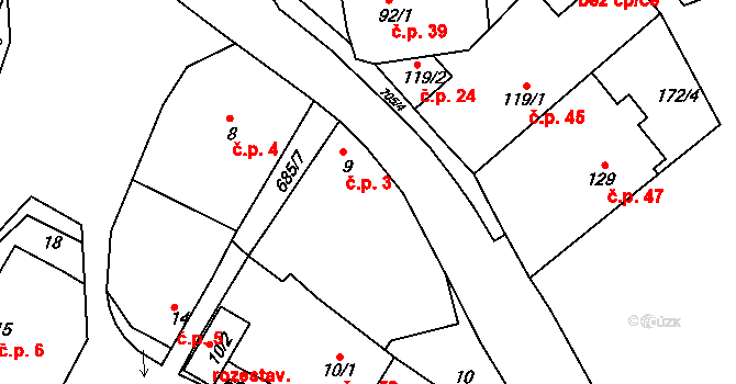 Jemníky 3, Mladá Boleslav na parcele st. 9 v KÚ Jemníky u Mladé Boleslavi, Katastrální mapa