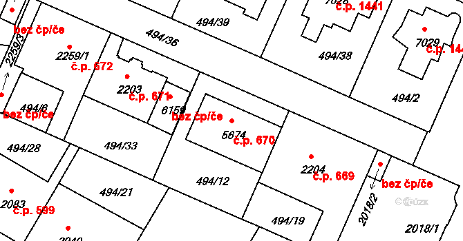 Mladá Boleslav II 670, Mladá Boleslav na parcele st. 5674 v KÚ Mladá Boleslav, Katastrální mapa
