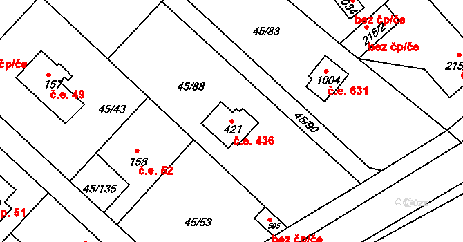Brnky 436, Zdiby na parcele st. 421 v KÚ Brnky, Katastrální mapa