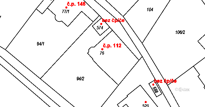 Křivoklát 112 na parcele st. 76 v KÚ Křivoklát, Katastrální mapa