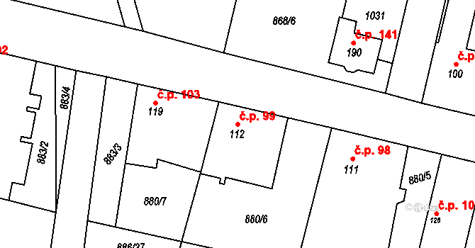 Zavidov 99 na parcele st. 112 v KÚ Zavidov, Katastrální mapa