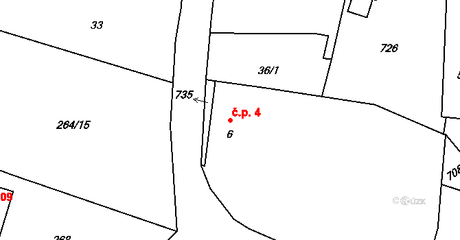 Rodvínov 4 na parcele st. 6 v KÚ Rodvínov, Katastrální mapa