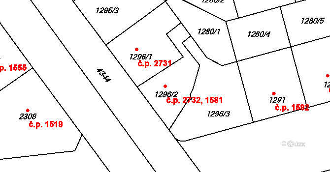 Žižkov 1581,2732, Praha na parcele st. 1296/2 v KÚ Žižkov, Katastrální mapa
