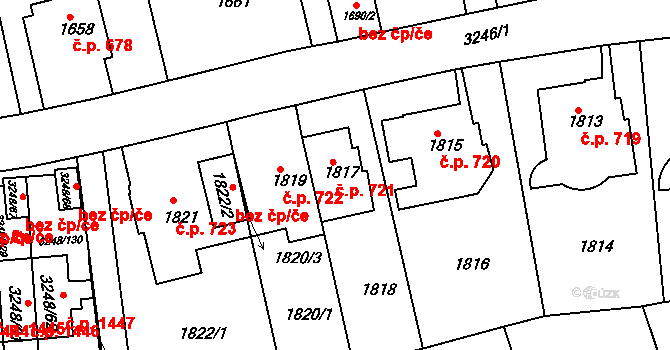 Krč 721, Praha na parcele st. 1817 v KÚ Krč, Katastrální mapa