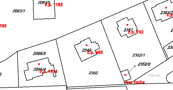 Braník 489, Praha na parcele st. 2349 v KÚ Braník, Katastrální mapa