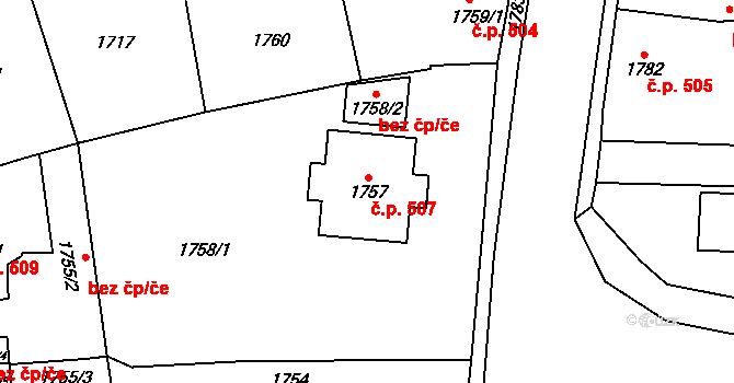 Zbraslav 507, Praha na parcele st. 1757 v KÚ Zbraslav, Katastrální mapa
