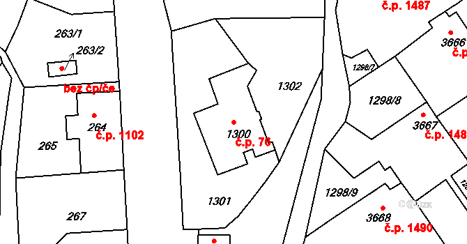Rumburk 1 76, Rumburk na parcele st. 1300 v KÚ Rumburk, Katastrální mapa