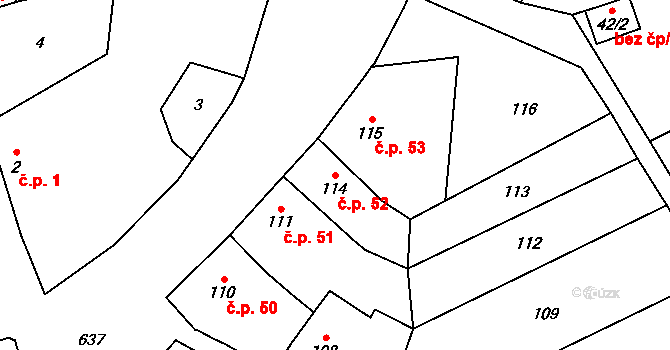 Nemilany 52, Olomouc na parcele st. 114 v KÚ Nemilany, Katastrální mapa