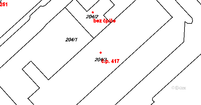 Sezimovo Ústí 417 na parcele st. 204/3 v KÚ Sezimovo Ústí, Katastrální mapa