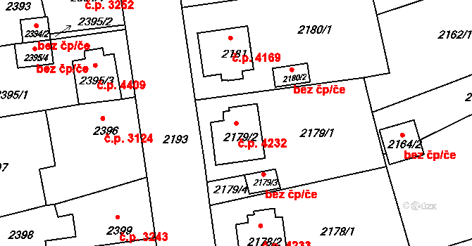 Chomutov 4232 na parcele st. 2179/2 v KÚ Chomutov II, Katastrální mapa