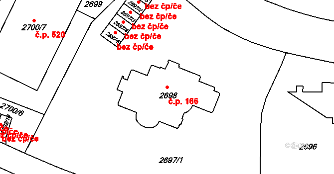 Liberec V-Kristiánov 166, Liberec na parcele st. 2698 v KÚ Liberec, Katastrální mapa
