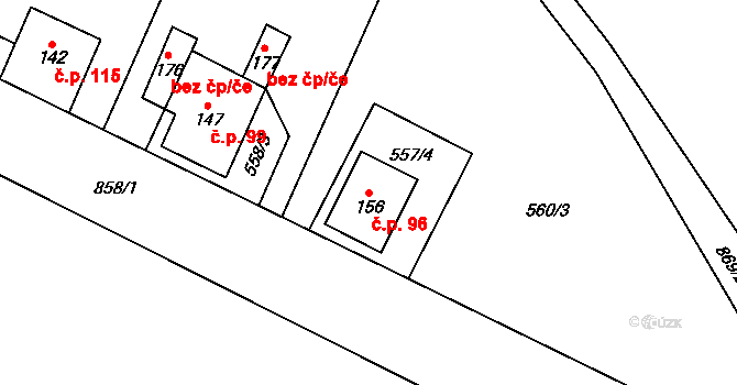 Skuhrov 96, Česká Třebová na parcele st. 156 v KÚ Skuhrov u České Třebové, Katastrální mapa