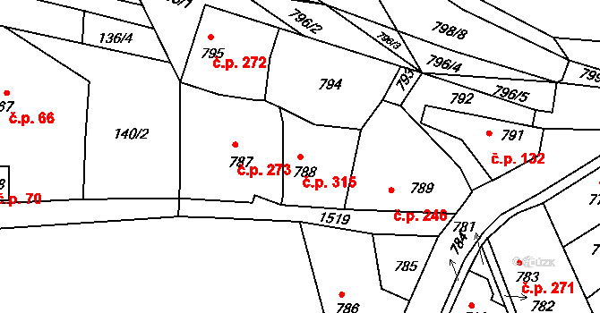 Týnec nad Labem 315 na parcele st. 788 v KÚ Týnec nad Labem, Katastrální mapa