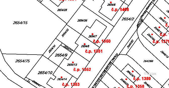 Kuřim 1351 na parcele st. 2654/8 v KÚ Kuřim, Katastrální mapa