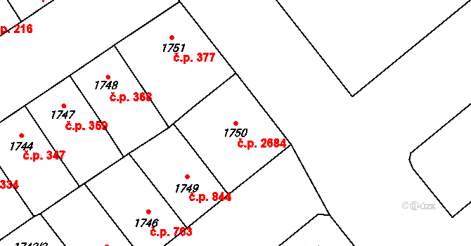 Východní Předměstí 2684, Plzeň na parcele st. 1750 v KÚ Plzeň, Katastrální mapa