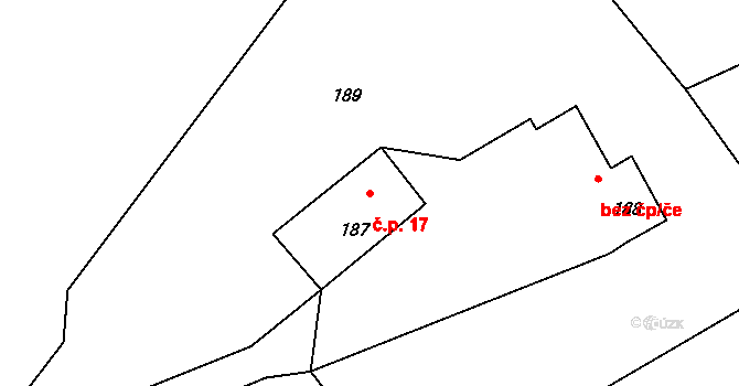 Bořetín 17, Stružnice na parcele st. 187 v KÚ Stráž u České Lípy, Katastrální mapa