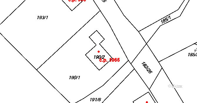 Mníšek pod Brdy 1065 na parcele st. 190/2 v KÚ Rymaně, Katastrální mapa