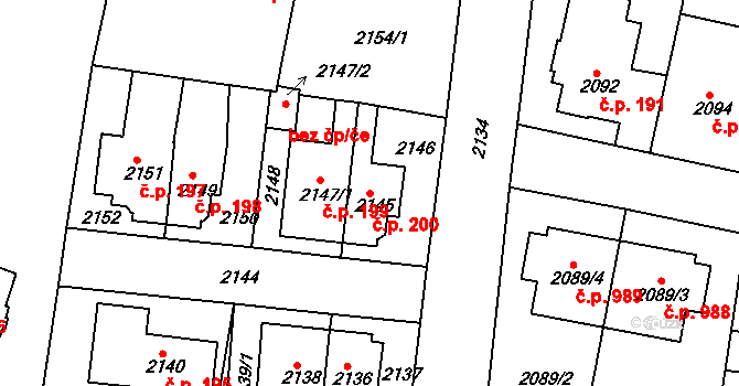 Jemnice 200 na parcele st. 2145 v KÚ Jemnice, Katastrální mapa
