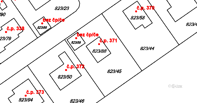Nové Homole 371, Homole na parcele st. 823/88 v KÚ Homole, Katastrální mapa